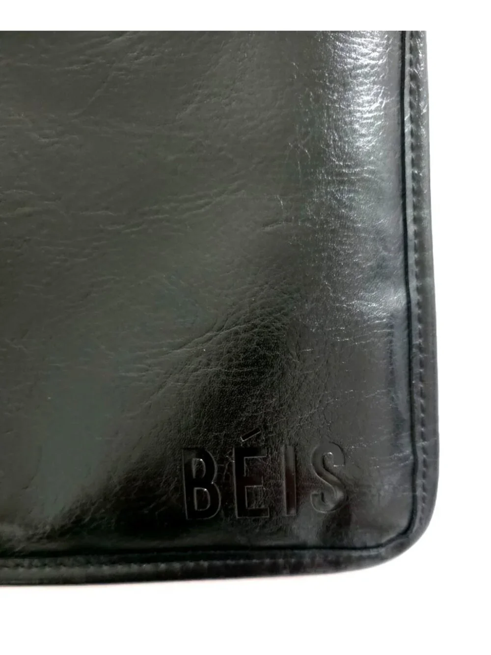 Béis Black Faux Leather Laptop / Tablet Work Travel Sleeve 15